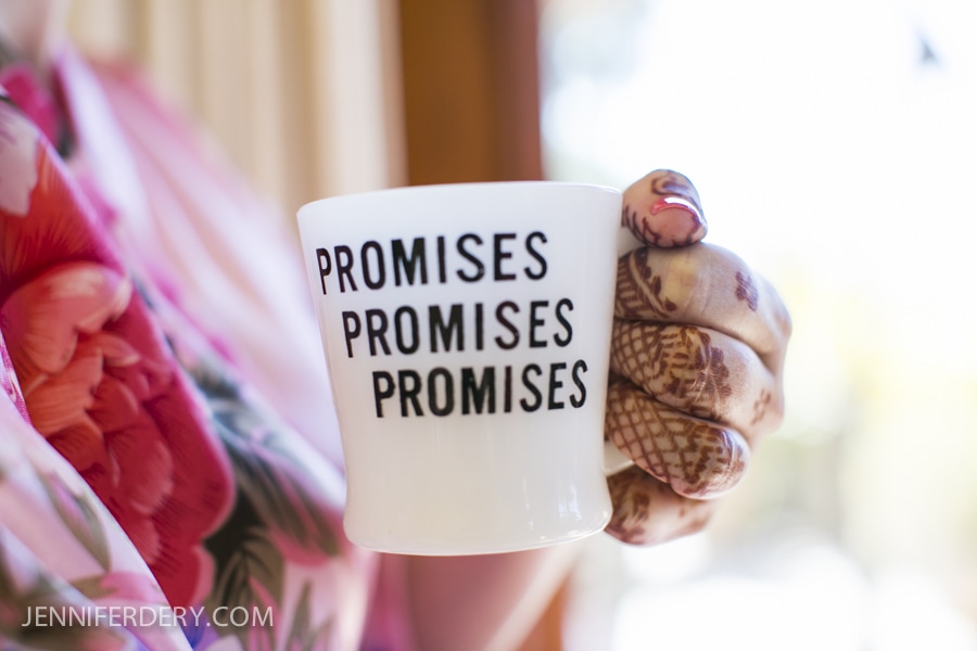 photo of vintage coffee cup that says: promises promises promises