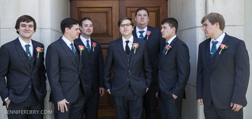 photo of groomsmen wearing teal / turquoise ties