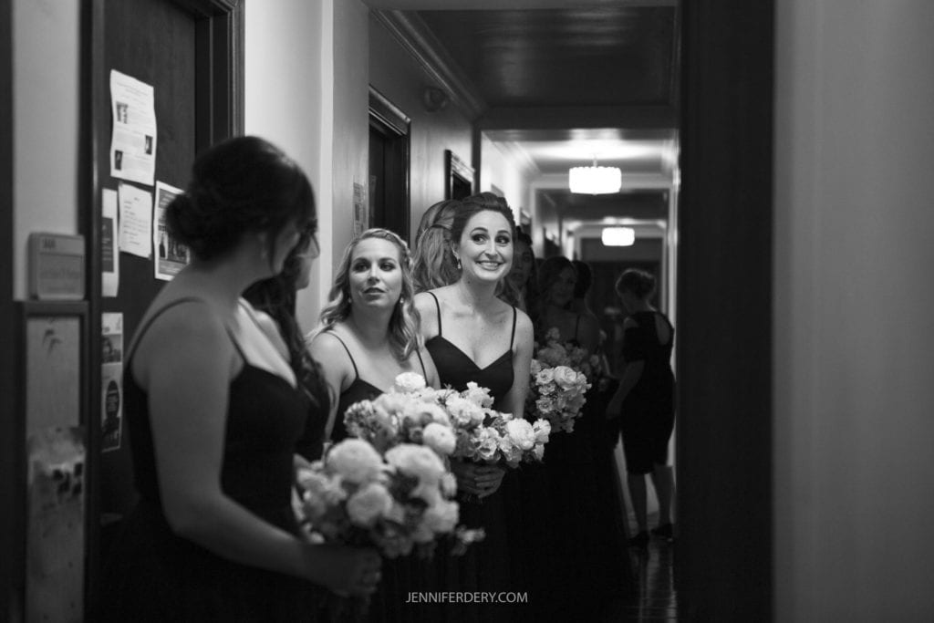 Founders Chapel bridesmaids lined up waiting to enter Wedding Photos