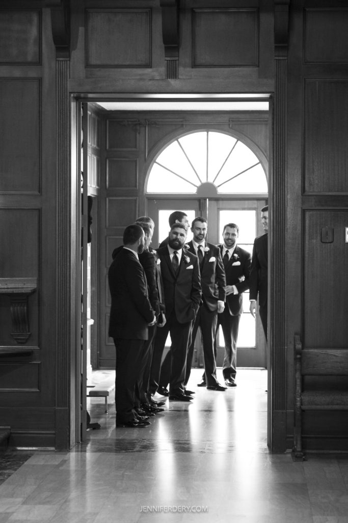 Founders Chapel groomsmen lined up waiting to enter Wedding Photos