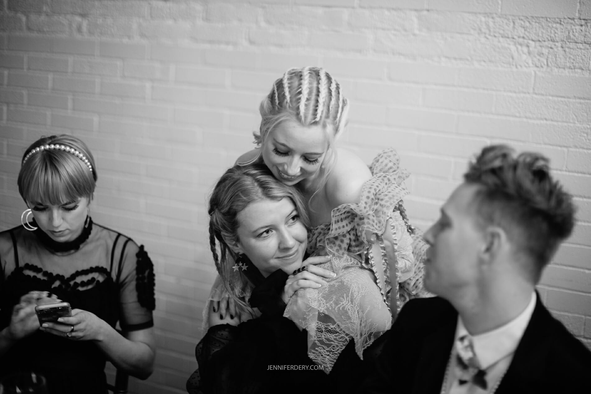 photo of bride with game of thrones hair braids b&w