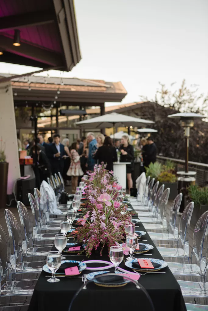 photo of a reception set up at the university club in Palo Alto Bat Mitzvah on their deck area