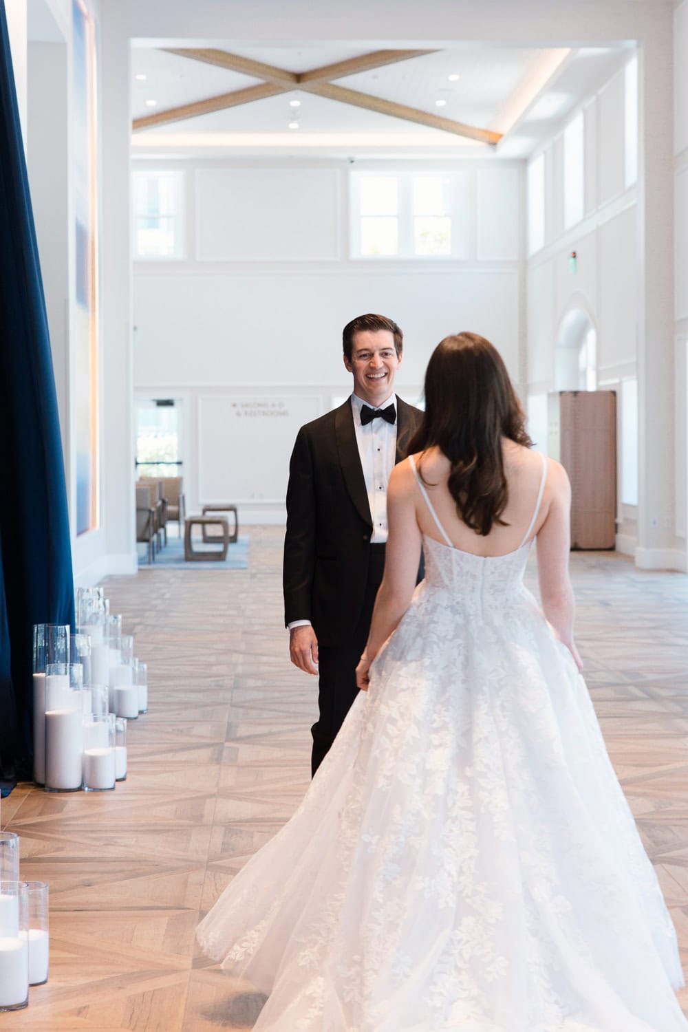 Southpointe Ballroom foyer area for first look with wedding couple at the Hotel Del Coronado