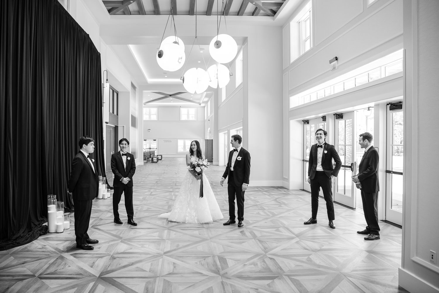 Foyer of Southpointe Ballroom event center with bridal party at the hotel Del Coronado