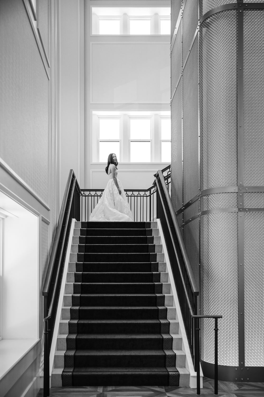 inside stairs of Southpointe Ballroom event center with bride